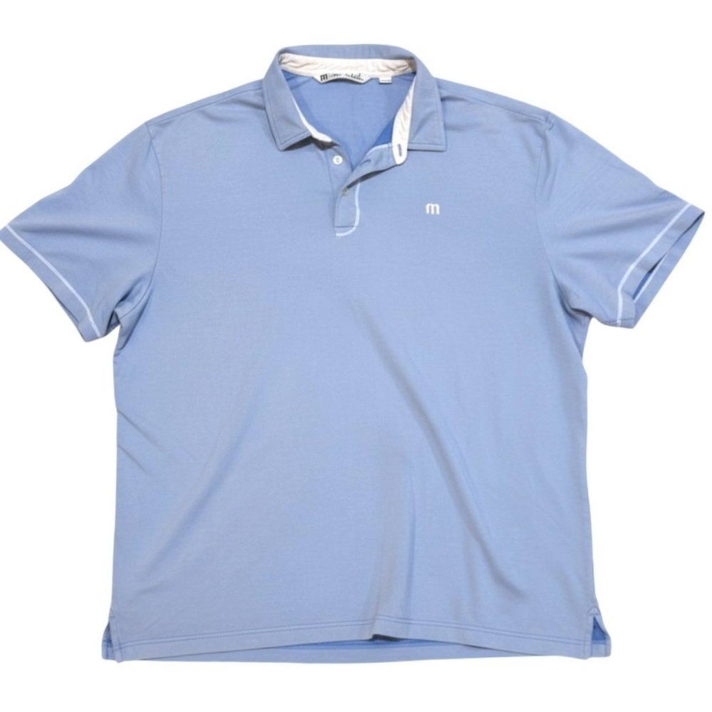 Travis Mathew Polo Shirt Mens 2XL Blue Micro Stripe Golf Athletic Casual Polo